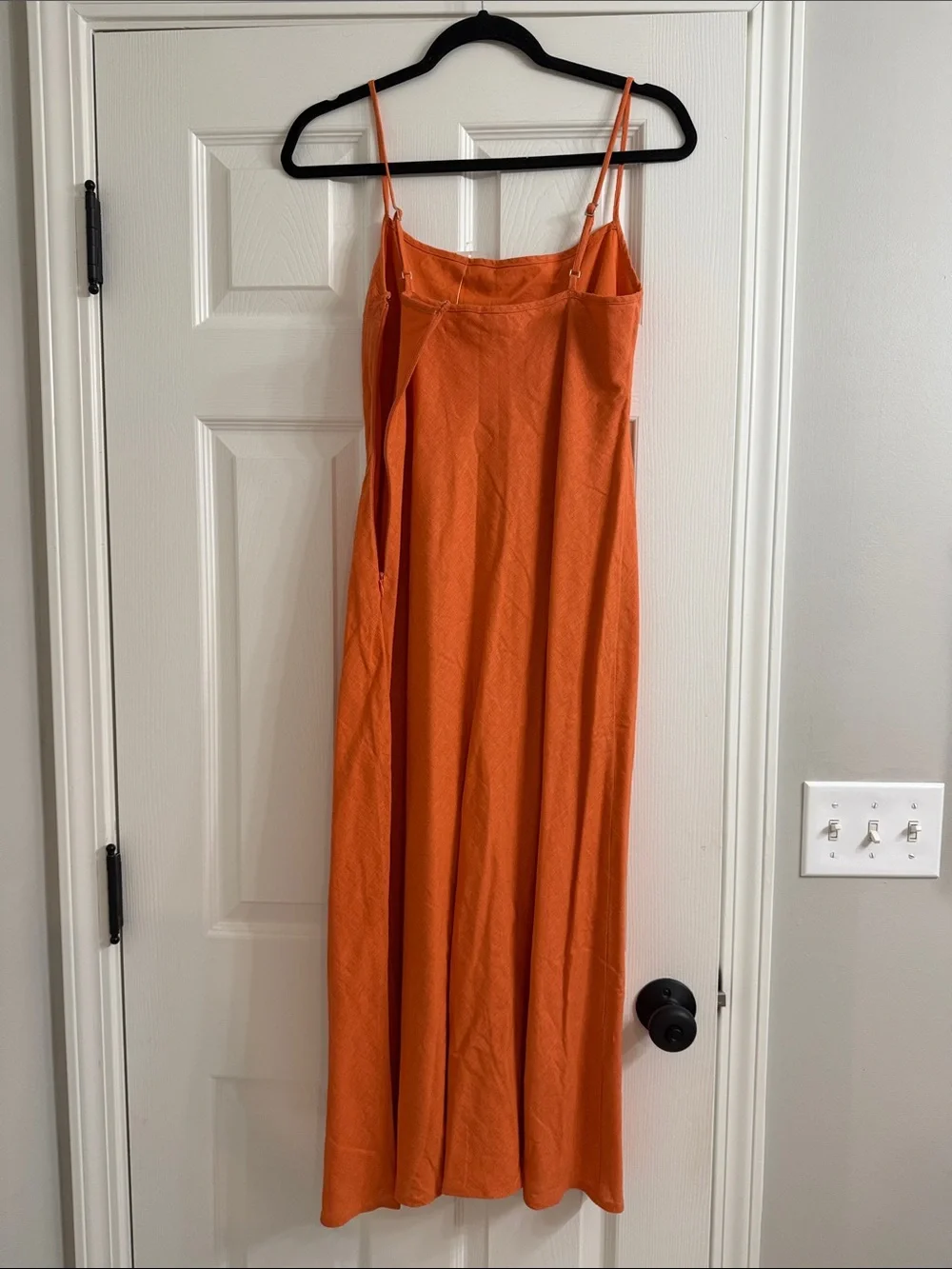 Sleek Orange Slip Midi Dress - Spaghetti Strap